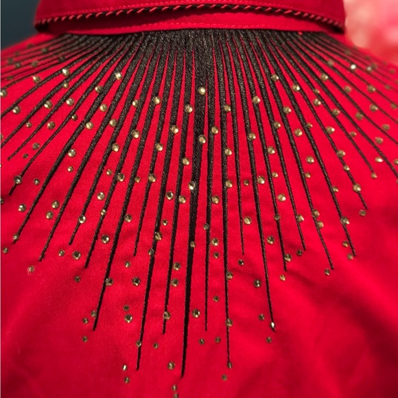 Panhandle Slim Red Embroidered Bling Western Shirt With Snap Closure - Picture 6 of 10